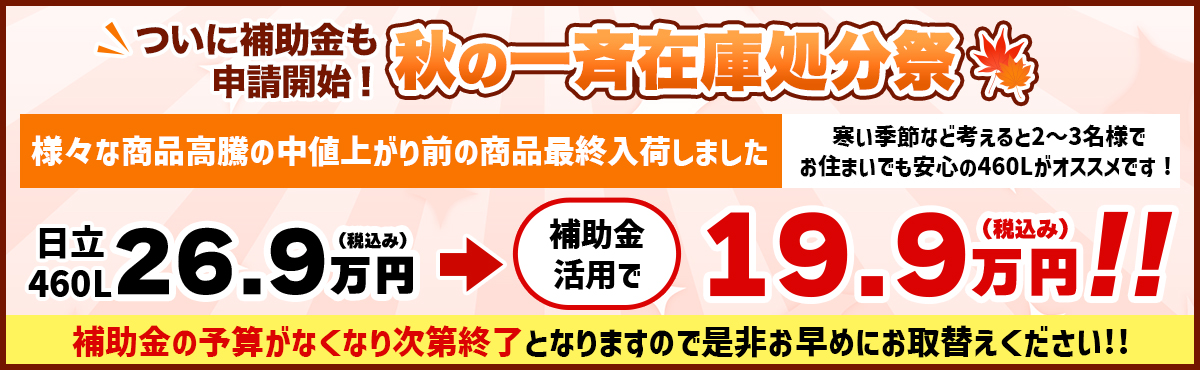 補助金継続決定！秋の一斉在庫処分祭