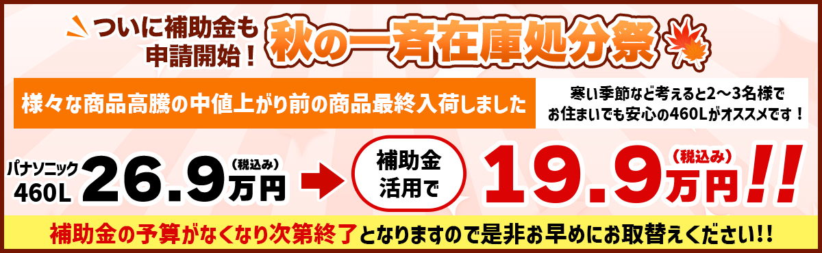 補助金継続決定！秋の一斉在庫処分祭