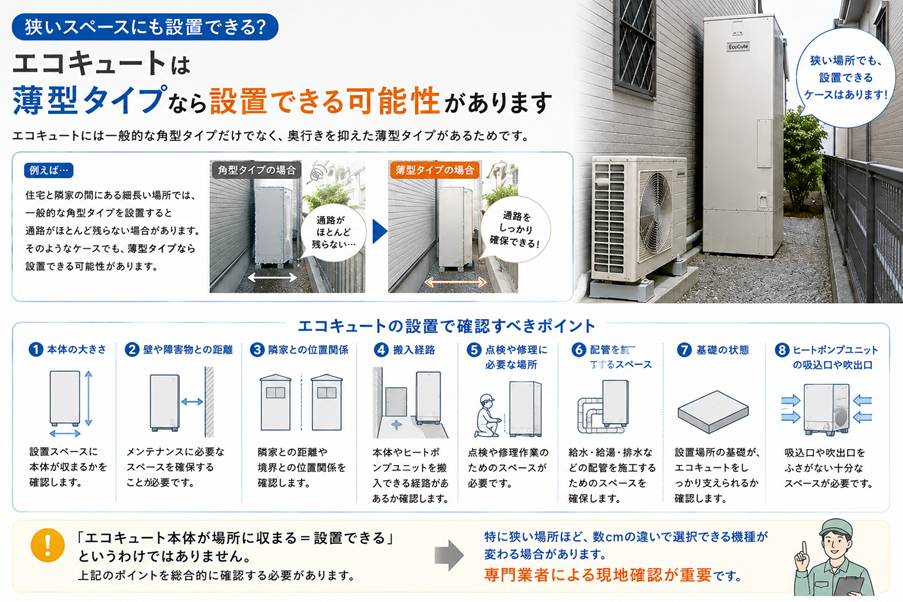 エコキュートは狭い場所にも設置できる？
