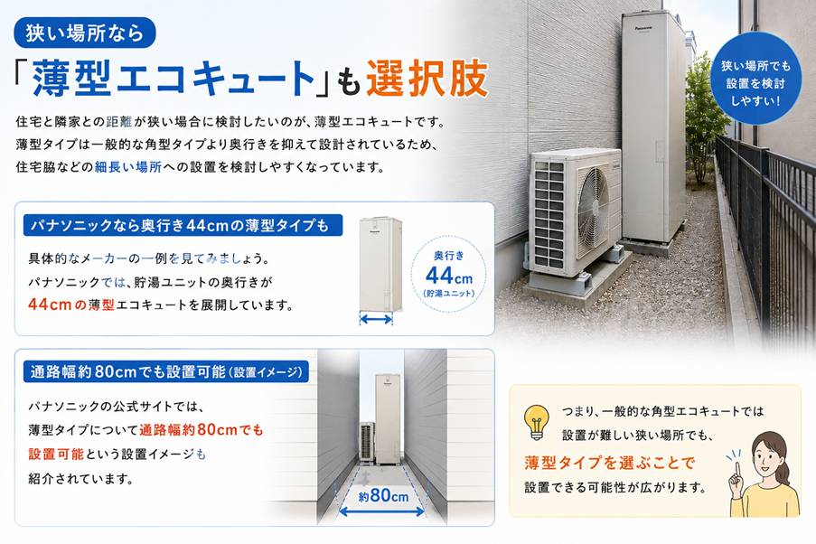 狭い場所なら「薄型エコキュート」も選択肢