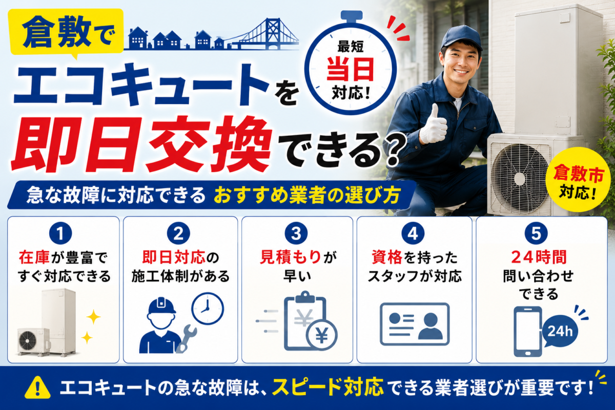 倉敷でエコキュートを即日交換できる？急な故障に対応できるおすすめ業者の選び方