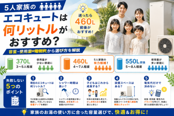 5人家族のエコキュートは何リットルがおすすめ？容量・使用量・電気代から選び方を解説