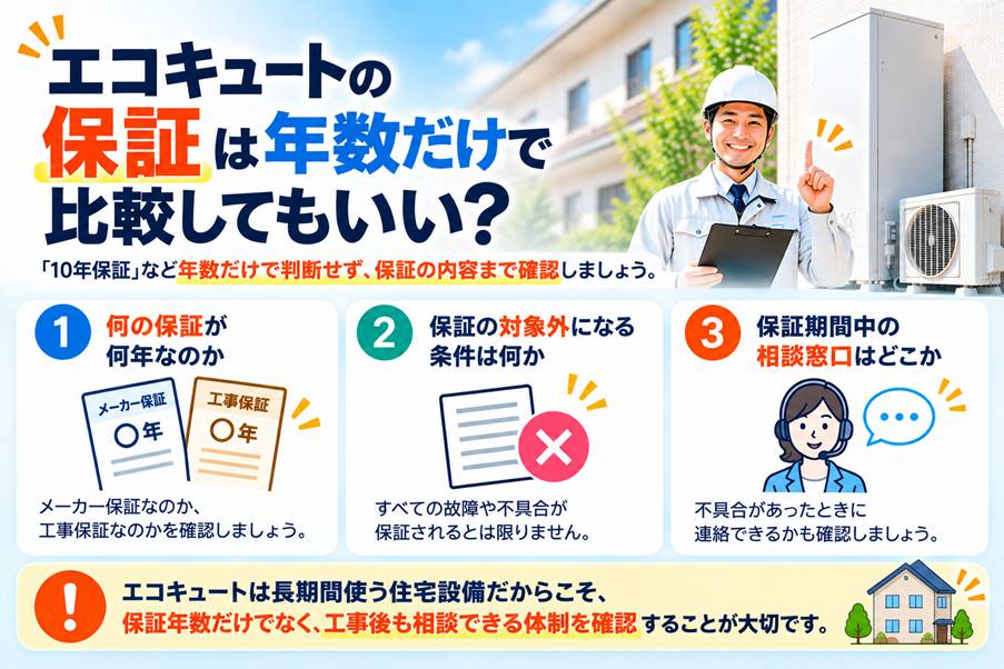 エコキュートの保証を比較する際に確認したい保証年数・対象外条件・相談窓口の3つのポイント