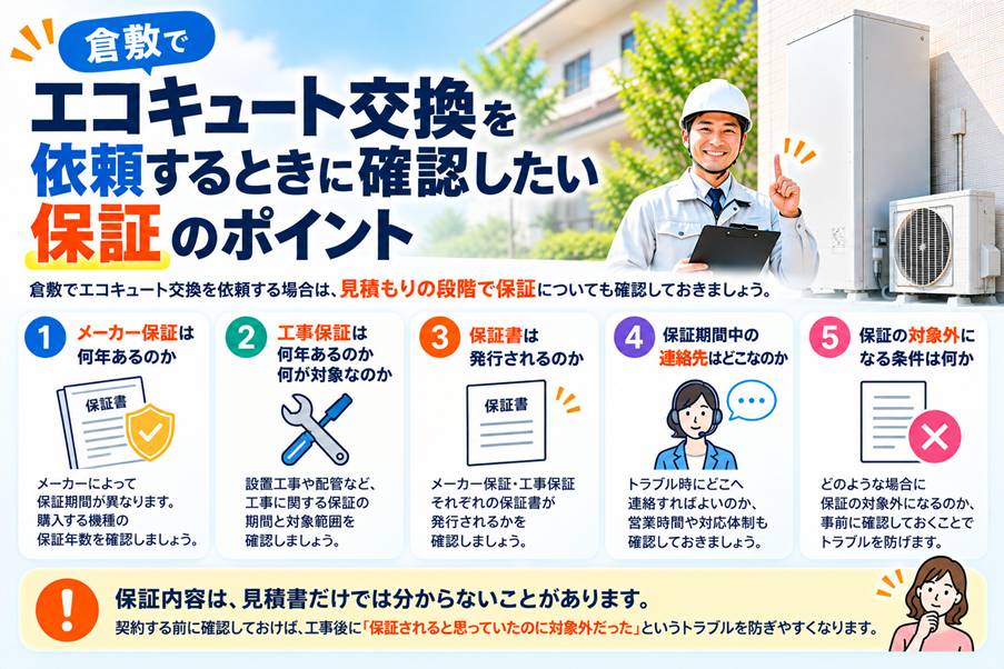 倉敷でエコキュート交換を依頼する際に確認したいメーカー保証・工事保証など5つのチェックポイント
